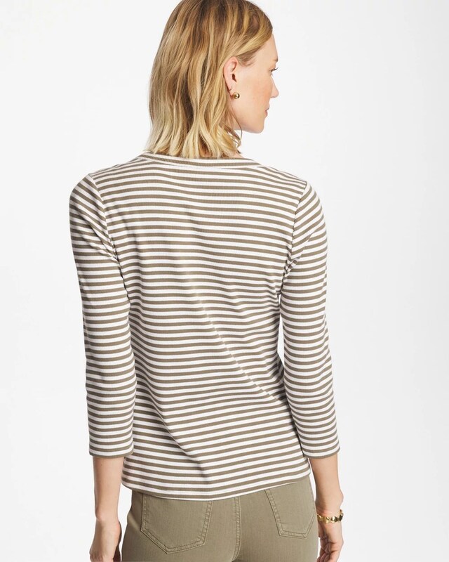 Striped Ribbed Button Crewneck Tee - image 4